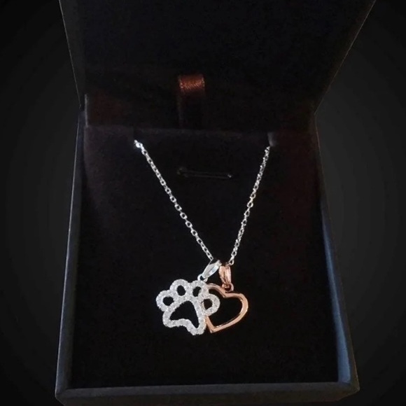 18k Diamond Paw and Heart Charm Necklace - Picture 6 of 8